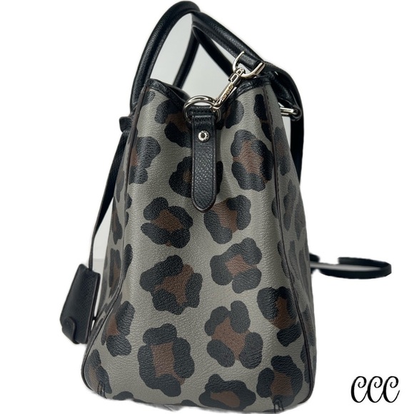 COACH SMALL MARGOT CARRYALL IN OCELOT PRINT F35897 LEOPARD GREY BLACK BAG PURSE - Picture 3 of 7